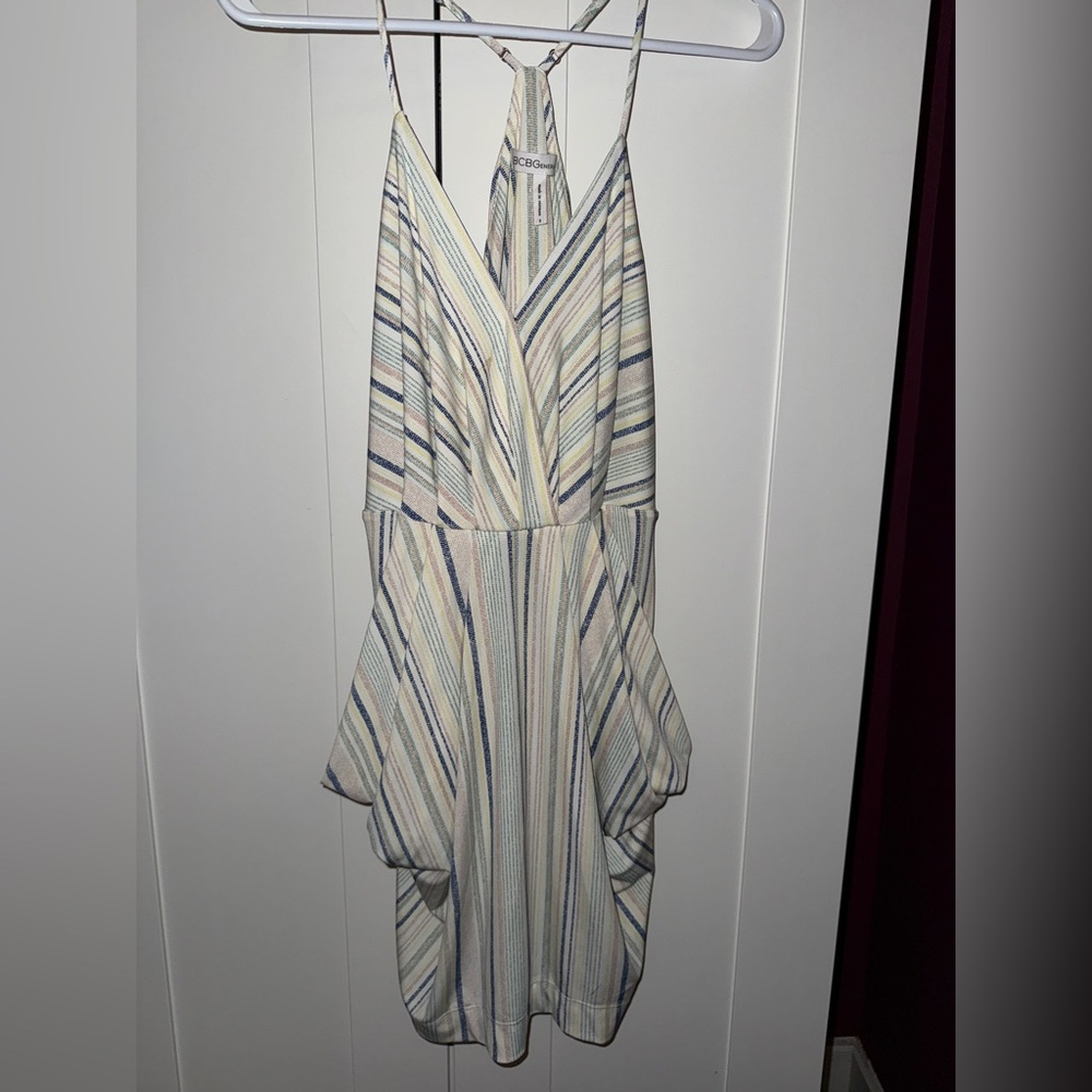 BCBG Striped Cream and Blue Dress